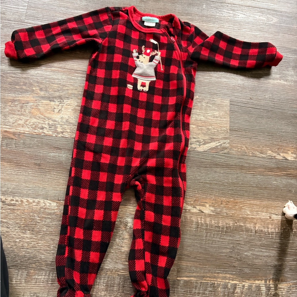 Kids Red and Black Checkered Footie Pajamas